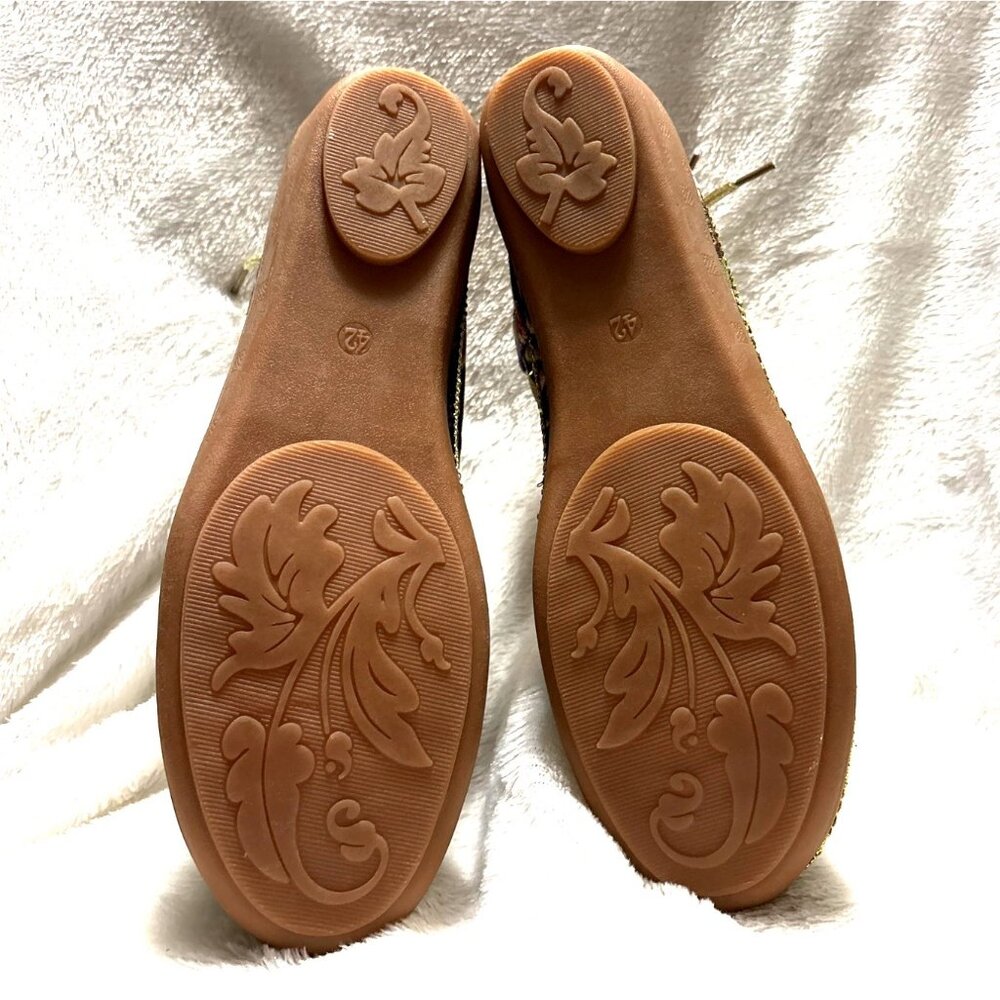 NEWFloral Embroidered Ballet Flats With Beaded Ankle Strap Accents & Bow Details - Picture 5 of 6